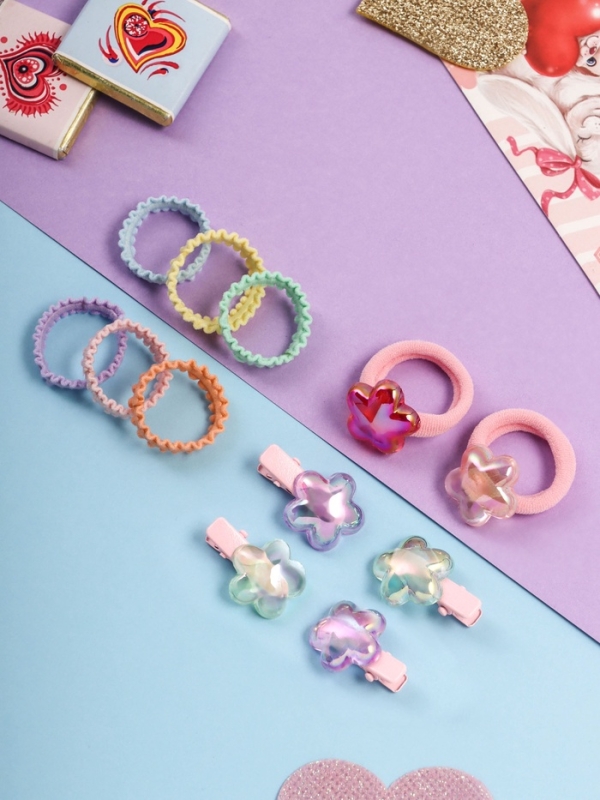 Набор для волос Набор для волос "Аделия" (10 резинок 3 см, 4 зажима 3 см) цветок, розовый