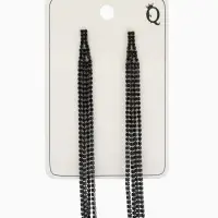 Серьги висячие со стразами &laquo;Лёд&raquo;, 4 нити, чёрные, 11.5 см