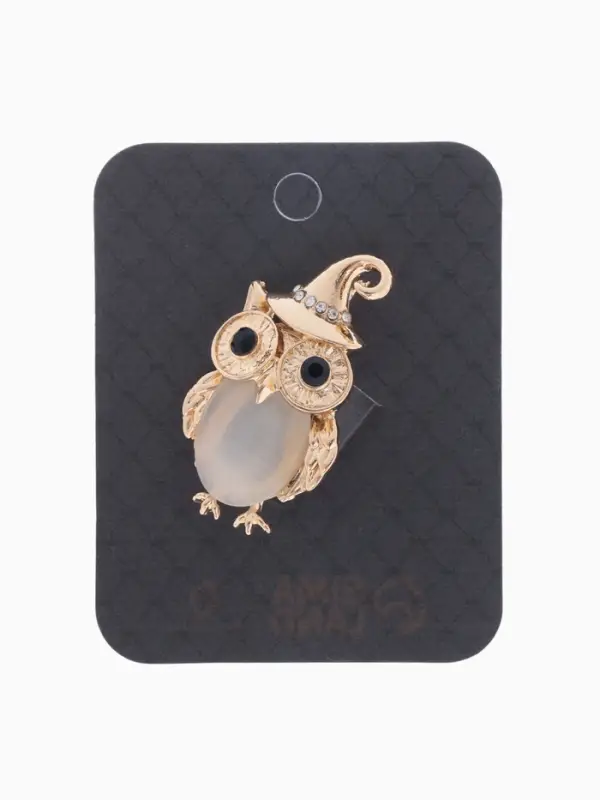 Брошь &laquo;Филин в колпаке&raquo;, чёрный, белая в золоте