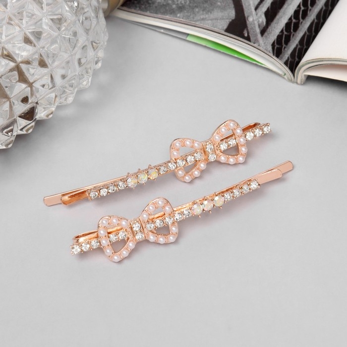 Невидимка для волос  Невидимка для волос "Глория" (набор 2 шт) бант, 6 см, розовое золото