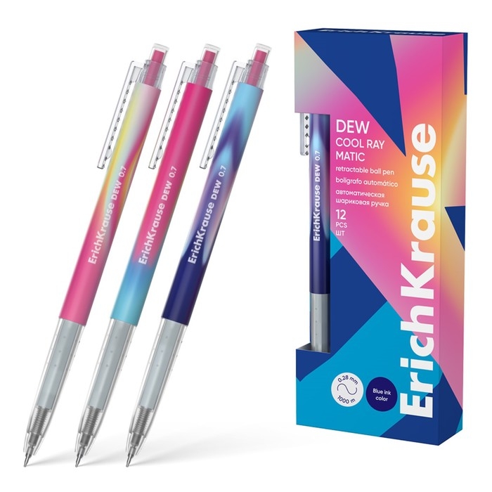 Ручка шариковая автоматическая ErichKrause Dew Matic Cool Ray, узел 0.7 мм, чернила синие, длина линии 1000 метров, МИКС Ручка шариковая автоматическая ErichKrause Dew Matic Cool Ray, узел 0.7 мм, чернила синие, длина линии 1000 метров, МИКС