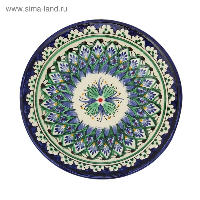 Тарелка Риштанская Керамика Тарелка Риштанская Керамика "Цветы", синяя, плоская, 15 см, микс