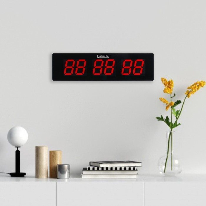 Часы электронные настенные  Часы электронные настенные "Соломон", 49 x 13 x 3 см, цифра 7.5 х 4.3 см, красная индикация
