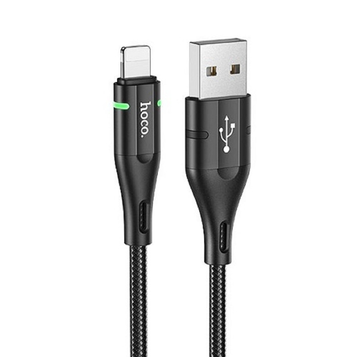 Кабель Hoco U93, USB - Lightning, 2.4 А, 1.2 м, индикатор, черный Кабель Hoco U93, USB - Lightning, 2.4 А, 1.2 м, индикатор, черный