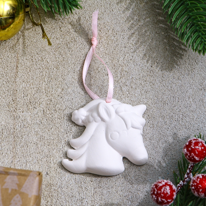 Новый год! Набор ёлочных украшений под раскраску 4 шт. «Единороги» с подвесом, кисть