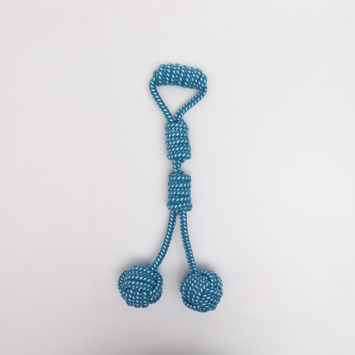 Игрушка канатная с ручкой и мячами Игрушка канатная с ручкой и мячами "Дуэт", до 35 см, до 180 г, голубая/белая