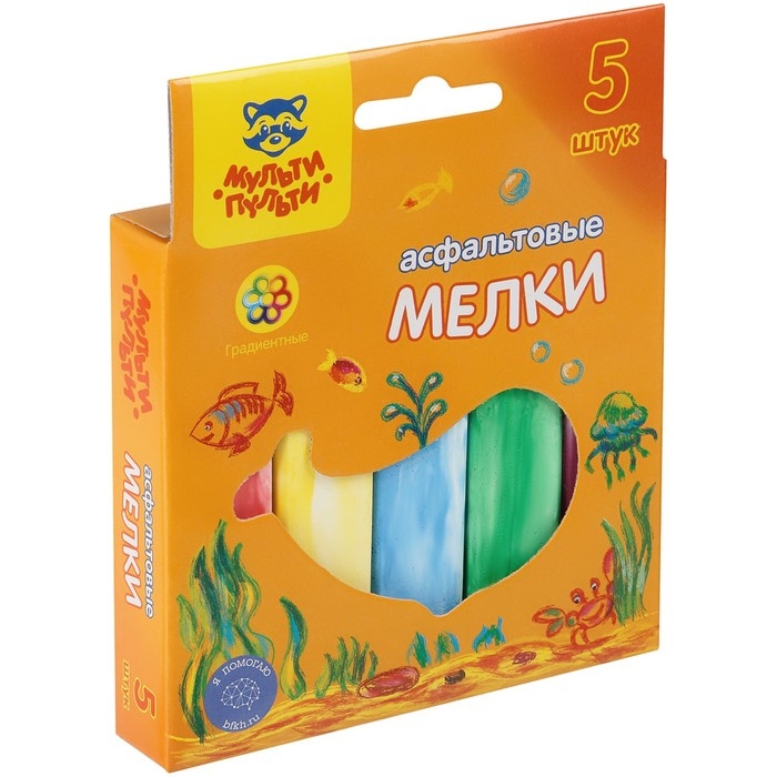 Мелки градиентные 5 цветов для асфальта Мульти-Пульти, картонная коробка, европодвес Мелки градиентные 5 цветов для асфальта Мульти-Пульти, картонная коробка, европодвес