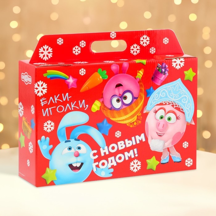 Новый год. Подарочная коробка Новогодняя Портфель широкий Новый год. Подарочная коробка Новогодняя Портфель широкий "Смешарики" лицензия 31 х 8,5 х 20,3 см (+5 см).