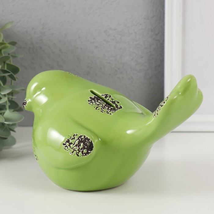 Копилка керамика  Копилка керамика "Зелёный воробышек" 18,8 11,9х13 см