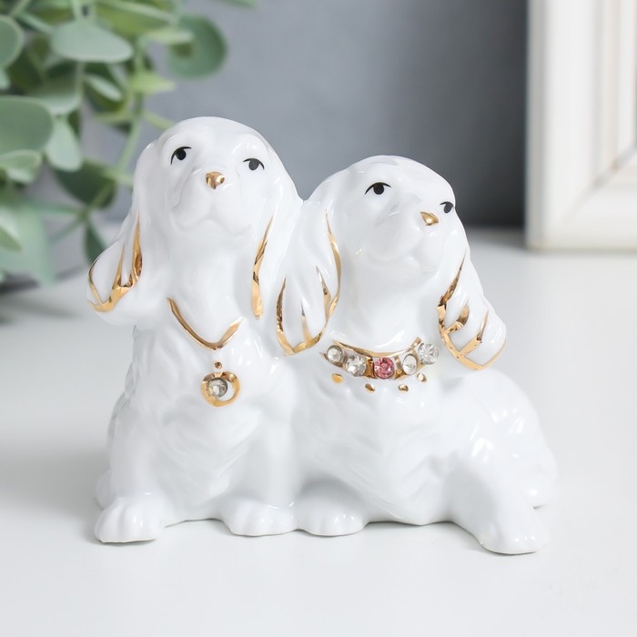 Сувенир керамика Сувенир керамика "Собачки породы спаниель" белый, стразы 8,2х9,3х7,3 см