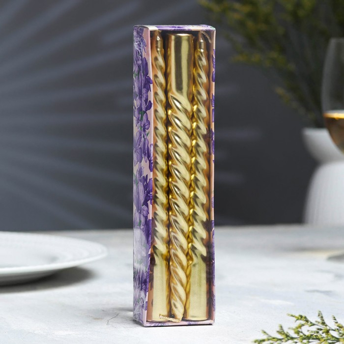 Набор Свечей витых, 1,9х 20 см, 6 штук, золотой металлик