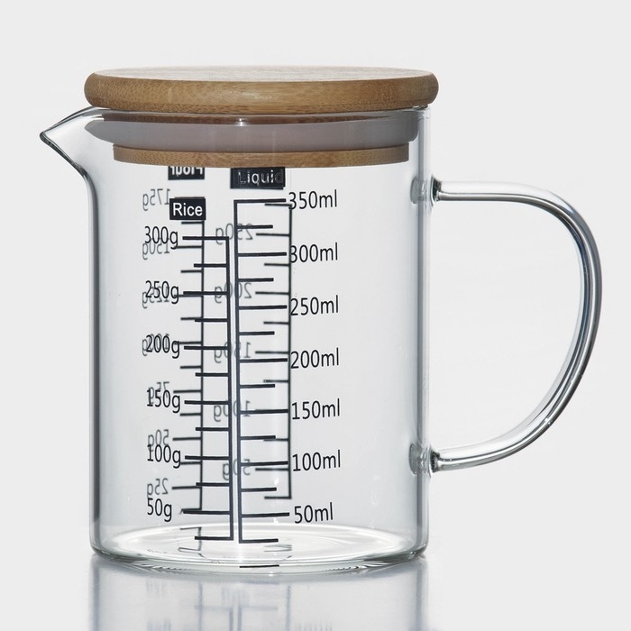 Кувшин для воды стеклянный мерный с бамбуковой крышкой BellaTenero «Эко», 350 мл, 12,5×7,5×11,5 см, мерная шкала цвет МИКС Кувшин для воды стеклянный мерный с бамбуковой крышкой BellaTenero «Эко», 350 мл, 12,5×7,5×11,5 см, мерная шкала цвет МИКС