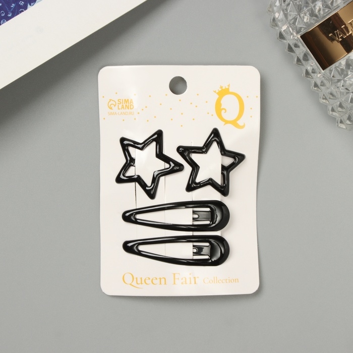 Невидимка для волос  Невидимка для волос "Энико" (набор 4 шт) звезда, 5 и 3 см, чёрный