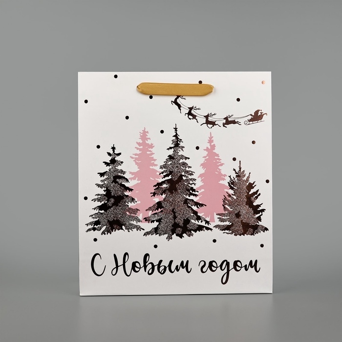 Пакет подарочный новогодний ламинированный «Сказочный лес», тиснение, M 30 х 26 х 9 см, Новый год Пакет подарочный новогодний ламинированный «Сказочный лес», тиснение, M 30 х 26 х 9 см, Новый год