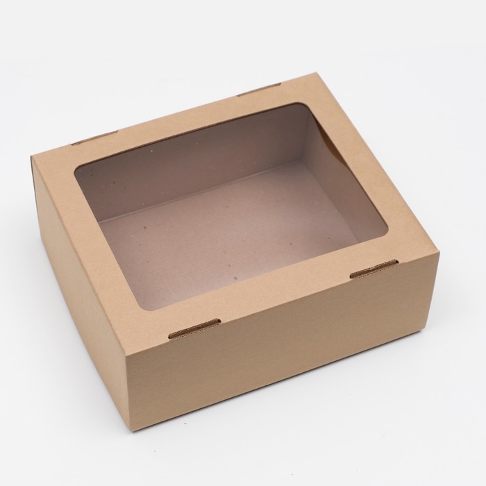 Коробка сборная. крышка-дно, Коробка сборная. крышка-дно, "бурая" с окном 25 х 21 х 10 см