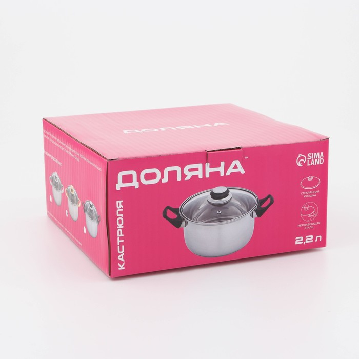 Кастрюля из нержавеющей стали с крышкой Доляна «Роскошь», 2,2 л, d=19 см Кастрюля из нержавеющей стали с крышкой Доляна «Роскошь», 2,2 л, d=19 см