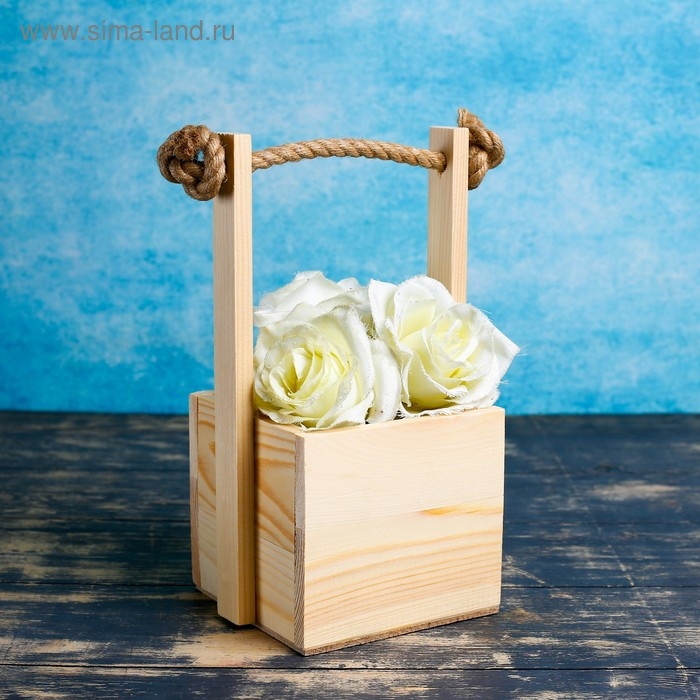 Кашпо деревянное 12×12×11(25) см  Кашпо деревянное 12×12×11(25) см "Ажур", ручка верёвка, натуральный Дарим Красиво