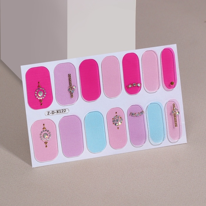 Лаковые полоски для маникюра, 14 шт, цвет розовый/сиреневый/голубой Лаковые полоски для маникюра, 14 шт, цвет розовый/сиреневый/голубой