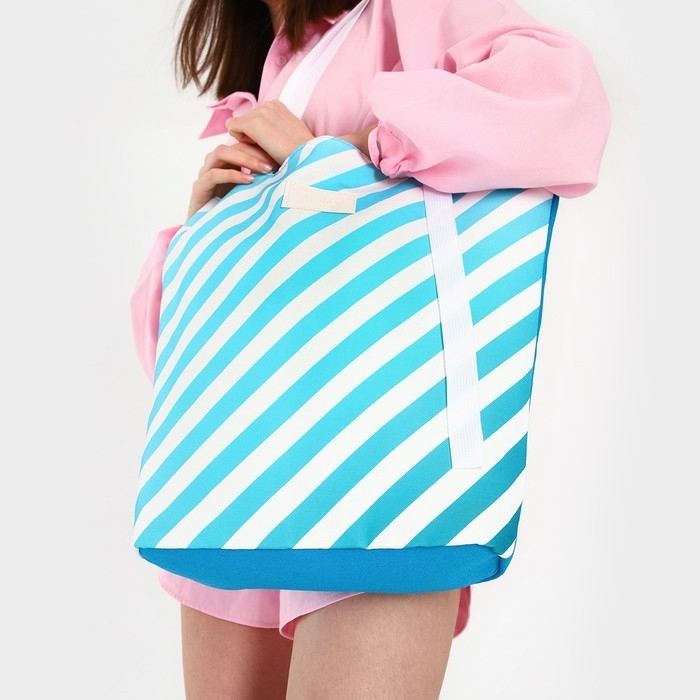 Сумка женская пляжная Nazamok, в полосочку, 39х32 см, голубая Сумка женская пляжная Nazamok, в полосочку, 39х32 см, голубая