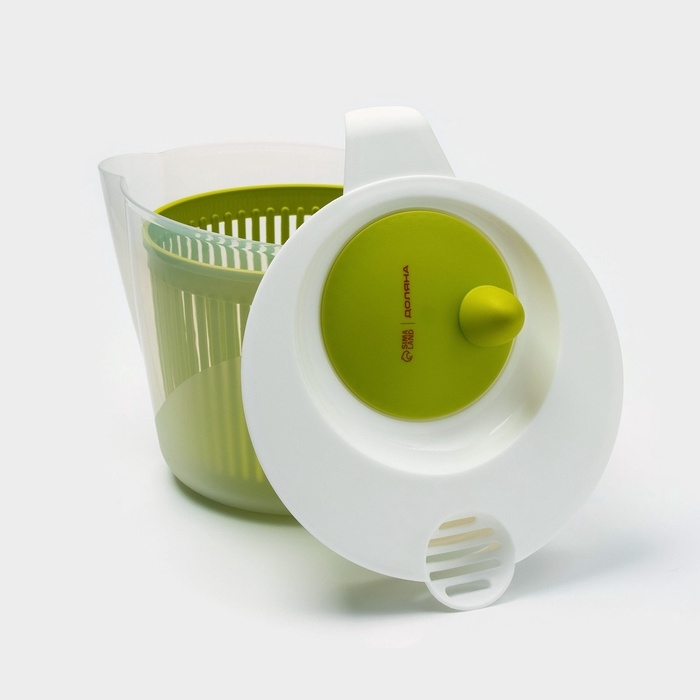 Центрифуга для сушки зелени Доляна Fresh cook, 2 л, пластик, цвет белый/зелёный Центрифуга для сушки зелени Доляна Fresh cook, 2 л, пластик, цвет белый/зелёный