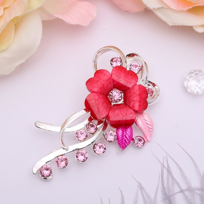 Брошь «Цветочная роса», цвет розовый в серебре Брошь «Цветочная роса», цвет розовый в серебре