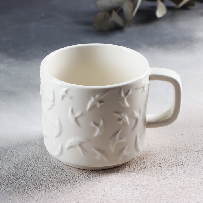 Кружка керамическая «Ласточки» белая, 260 мл, цвет белый Кружка керамическая «Ласточки» белая, 260 мл, цвет белый