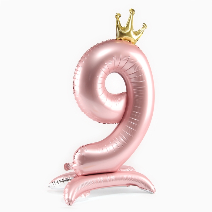 Шар фольгированный 42 Шар фольгированный 42" «Цифра 9 с короной» на подставке, цвет розовый