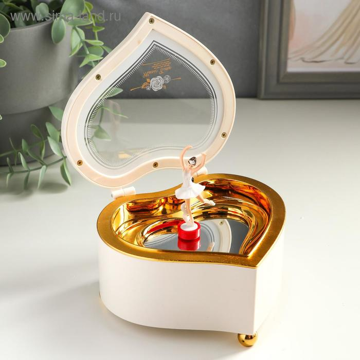 Шкатулка музыкальная механическая Шкатулка музыкальная механическая "Белое сердце с балериной" 7х13х11,5 см