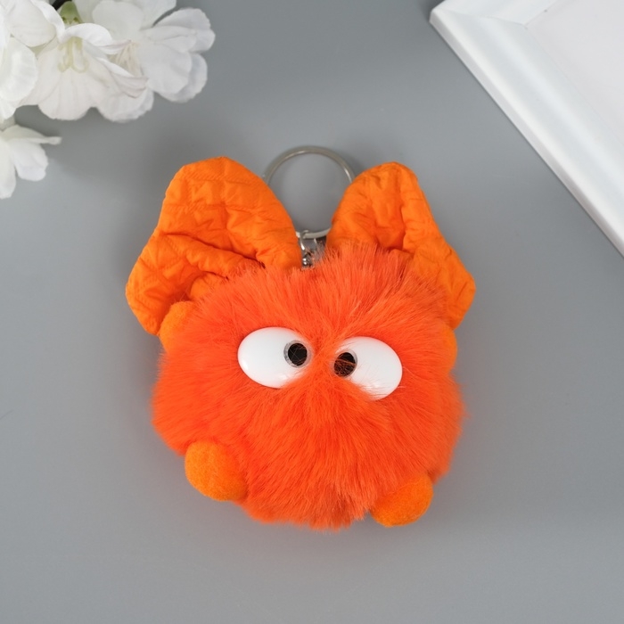 Пушистик на кольце "Мася с большим бантом" оранжевый 12х8х8 см