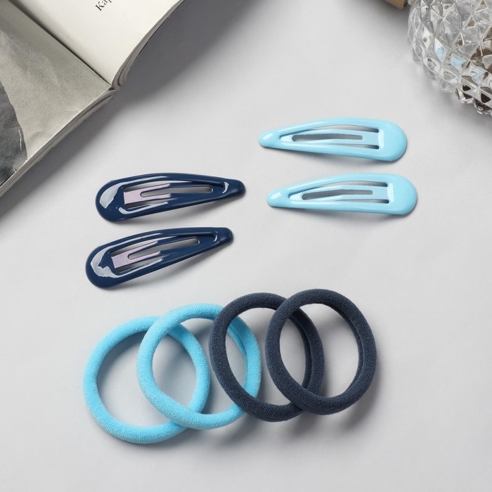 Набор для волос Набор для волос "Мира" (4 невидимки-5 см,8 резинок-3,5 см) сине-голубой