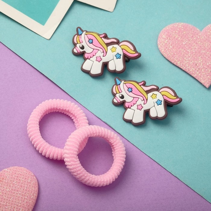 Набор для волос Набор для волос "Ариадна" (2 резинки, 2 зажима) единорог, белый