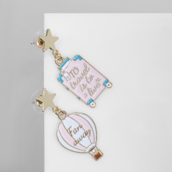 Серьги эмаль «Путешествие» воздушный шар, цвет розовый в золоте Серьги эмаль «Путешествие» воздушный шар, цвет розовый в золоте