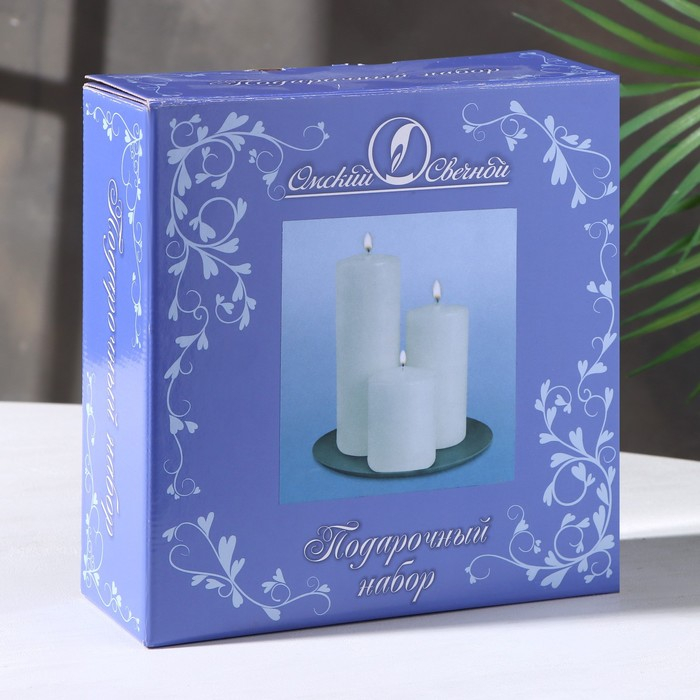 Набор свечей-цилиндров на подставке "Интерьерный", 3 шт, белый