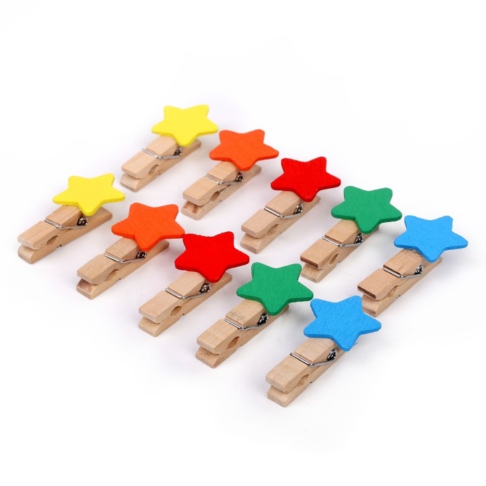 Набор для фото и декора Набор для фото и декора "Цветные звёзды", в наборе прищепки 10 шт., верёвка — 100 см, прищепка: 4 × 0,7 × 1 см