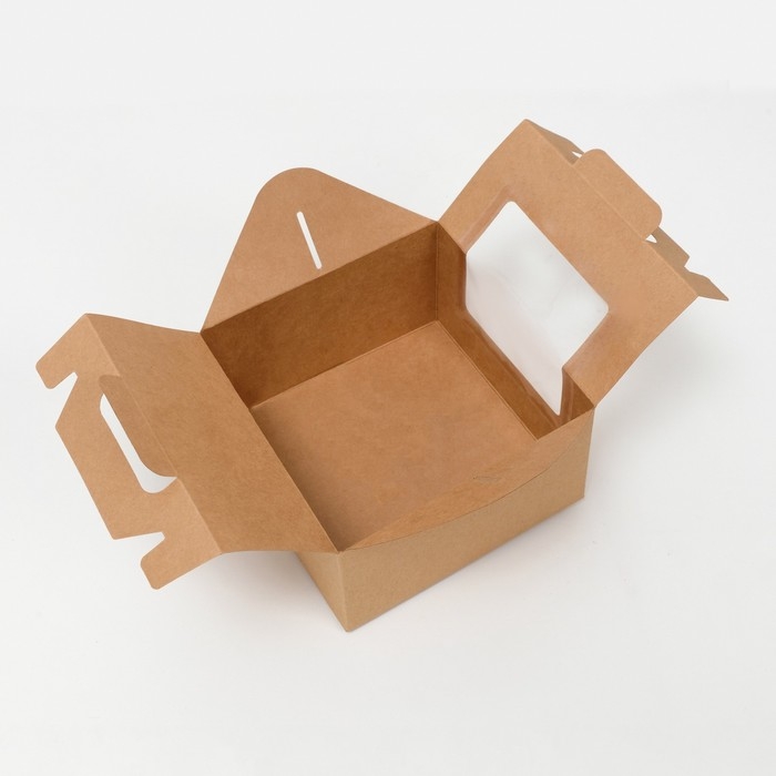 Коробка складная, с окном и ручкой, крафтовая, 16 х 16 х 9 см Коробка складная, с окном и ручкой, крафтовая, 16 х 16 х 9 см