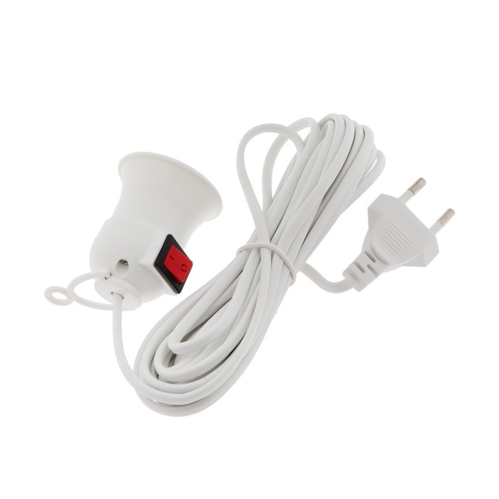 Светильник с выключателем, под лампу, Е27, провод 5 м, белый