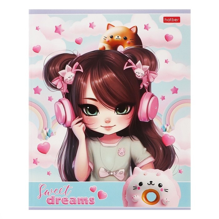 Тетрадь 40 листов в клетку Тетрадь 40 листов в клетку "Девочка-кошка", обложка мелованный картон, блок офсет 65г/м2, МИКС