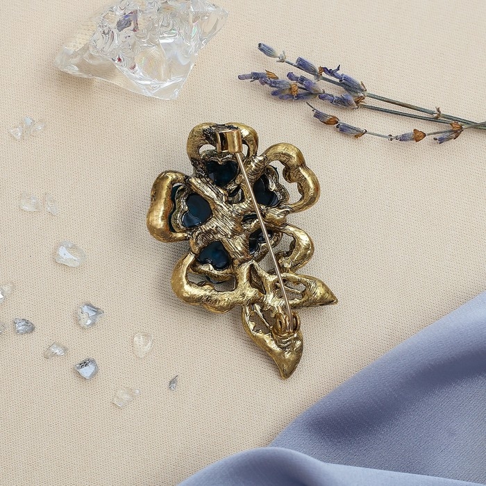 Брошь «Цветок желаний», цвет морской в чернёном золоте Брошь «Цветок желаний», цвет морской в чернёном золоте