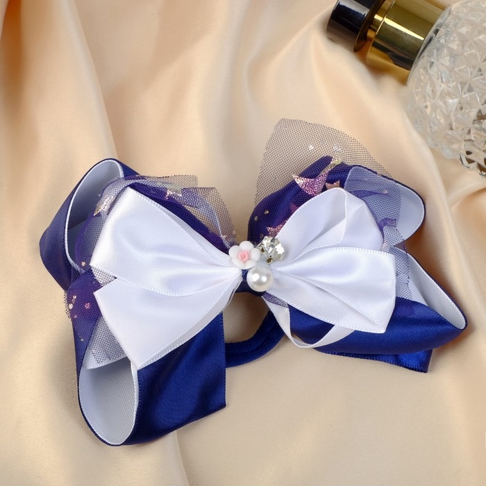 Резинка для волос Резинка для волос "Школьница" бант цветок бусина звёзды, 12х7 см, бело-синий