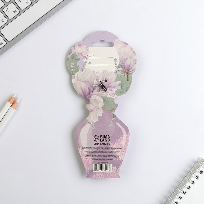 Ручка «8 Марта»,пластик, с цветок, на подложке-ваза