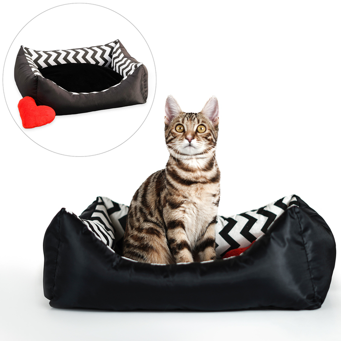 Лежанка с сердечком, 50 х 40 х 15 см, оксфорд, бязь, искусственный мех Лежанка с сердечком, 50 х 40 х 15 см, оксфорд, бязь, искусственный мех