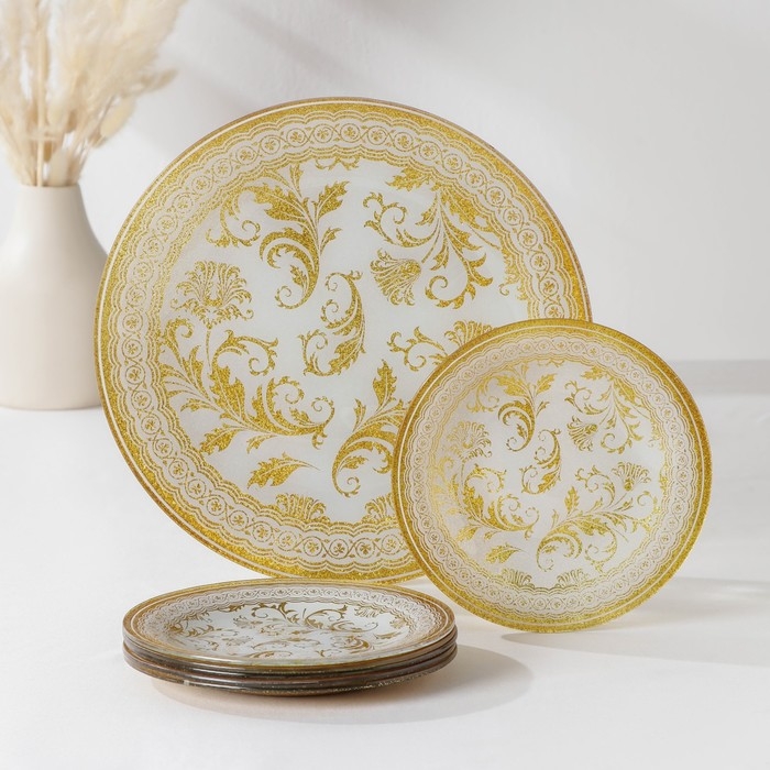 Набор столовый «Растительный узор», 7 предметов: d=30 см - 1 шт, d=18 см - 6 шт, цвет белый с золотым Набор столовый «Растительный узор», 7 предметов: d=30 см - 1 шт, d=18 см - 6 шт, цвет белый с золотым