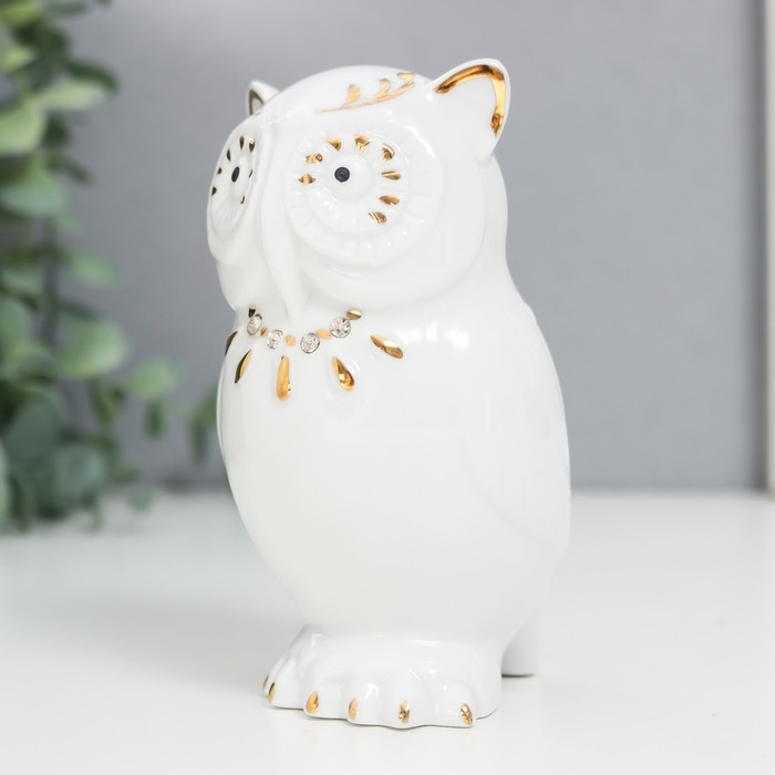 Сувенир керамика "Очкастая сова" белая со стразами 9,3х5,5х5,4 см