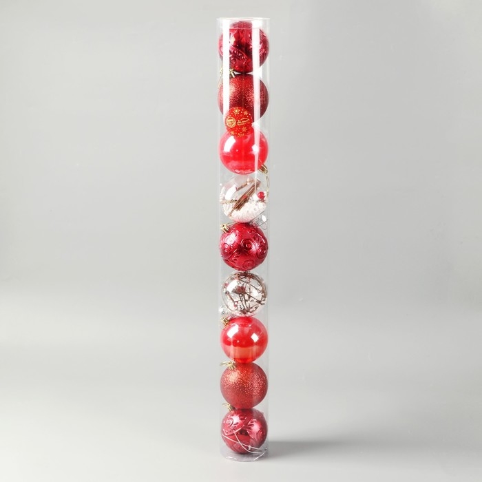 Набор шаров пластик d-8 см, 9 шт Набор шаров пластик d-8 см, 9 шт "Мелодия" веточки глянец, красный