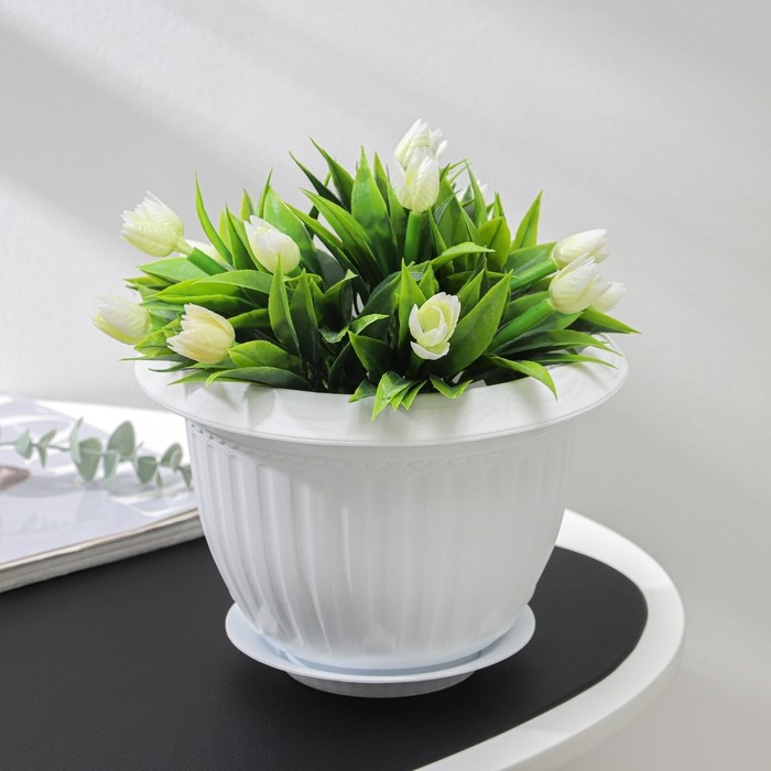 Горшок для цветов с поддоном «Байкал», 2 л, пластиковый, белый Горшок для цветов с поддоном «Байкал», 2 л, пластиковый, белый