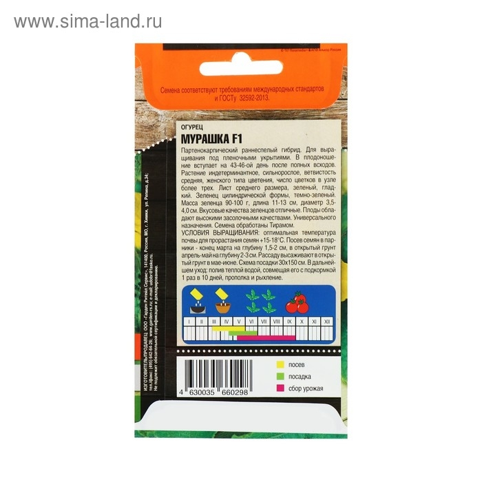 Семена Огурец  Семена Огурец "Мурашка" F1, раннеспелый, партенокарпический, 10 шт