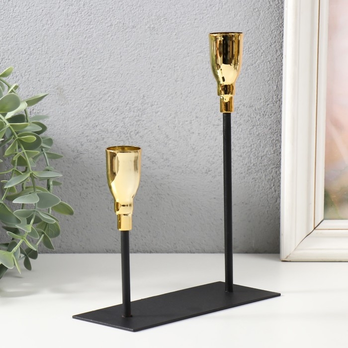 Подсвечник металл на 2 свечи  Подсвечник металл на 2 свечи "Ахиллес" чёрный с золотом 15,5х6х18,5 см