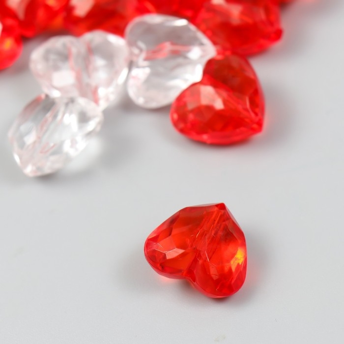 Бусины для творчества пластик Бусины для творчества пластик "Сердца с гранями" прозрачные набор 20 гр 0,9х1,6х1,8 см