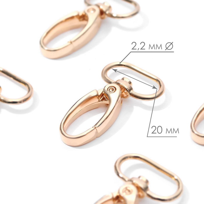 Карабин металлический, 43 × 25 мм / 20 × 2,2 мм, 5 шт, цвет золотой Карабин металлический, 43 × 25 мм / 20 × 2,2 мм, 5 шт, цвет золотой