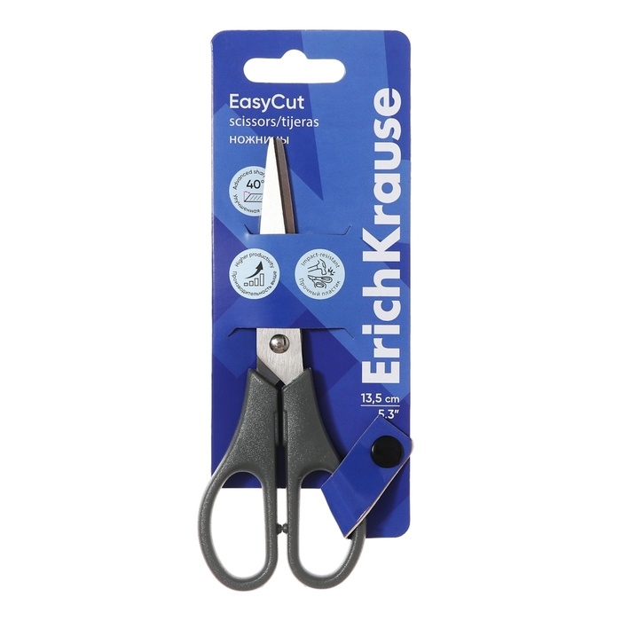 Ножницы 13,5 см ErichKrause Ножницы 13,5 см ErichKrause "EasyCut", двойная заточка, микс, европодвес